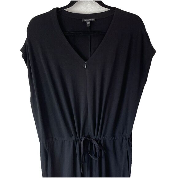 New Eileen Fisher Black Drawstring Short Sleeve Jumpsuit Medium - Picture 2 of 7